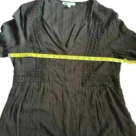 DR2 Blouse with Lace Details Long Sleeve V Neck Black Size L - Picture 4 of 5